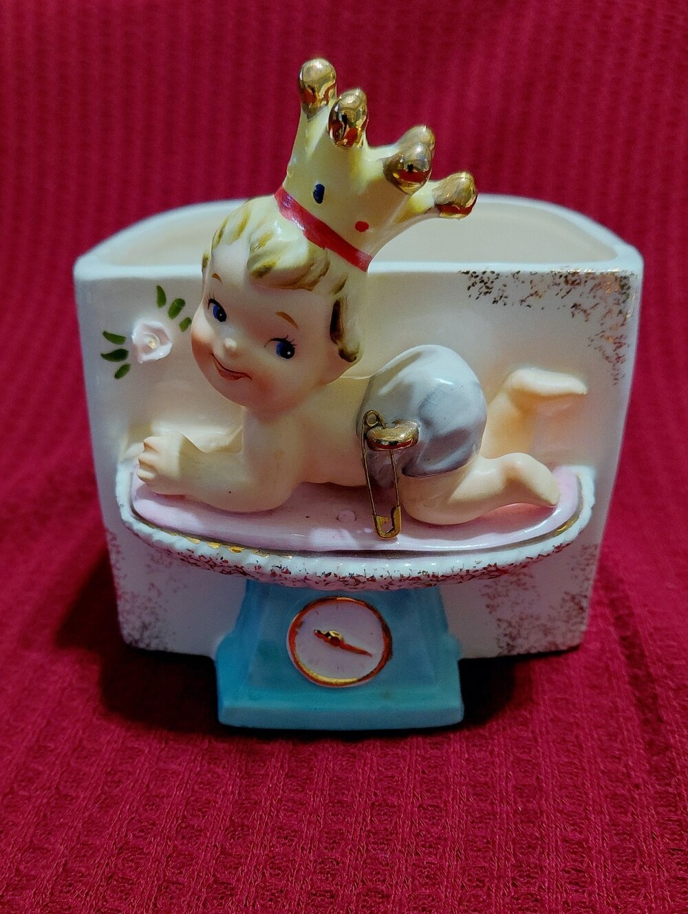 Vintage 1950s Geo Z Lefton #983 Porcelain Baby Scale Planter / Vase / Container